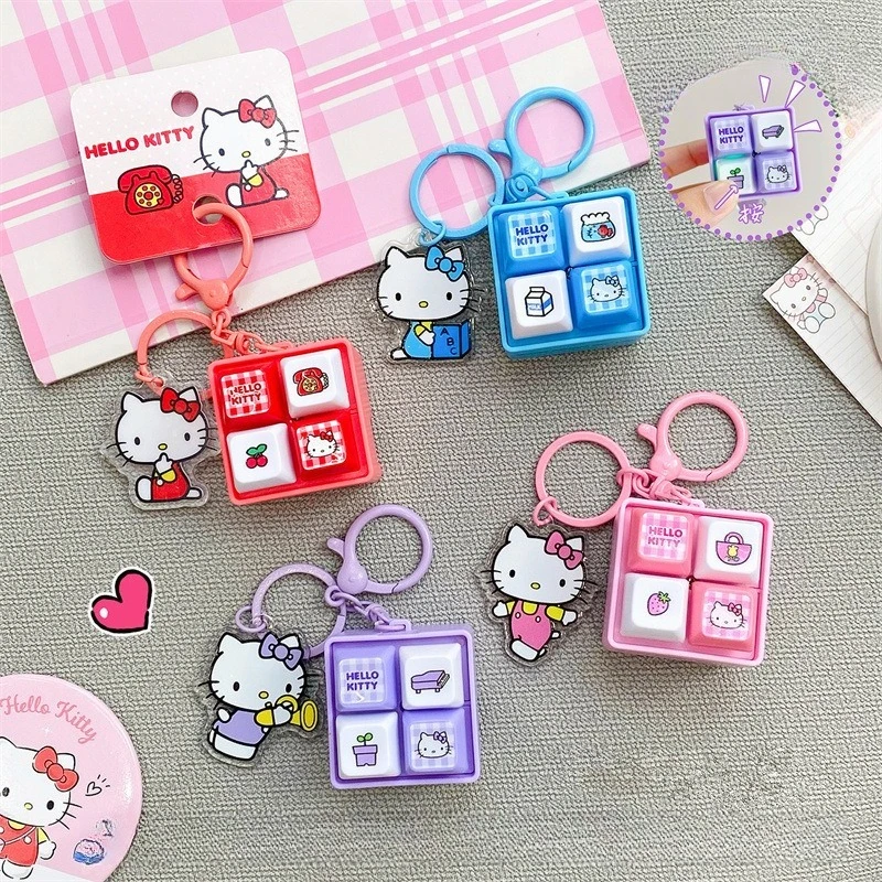 

2026 Sanrio Pendant Kawaii Japanese Cartoon Hello Kitty Healing and Decompression Four Panel Button Keychain Backpack Pendant