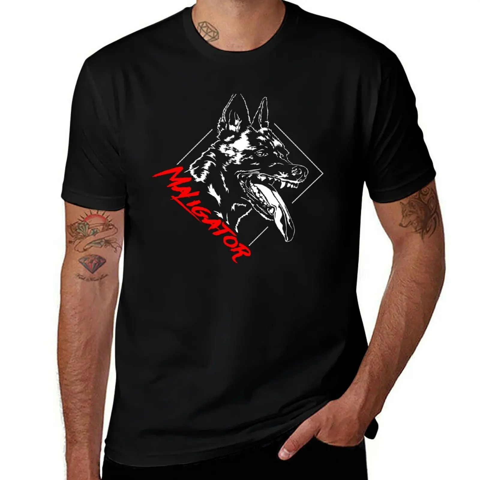 

Maligator Belgian Malinois portrait. T-Shirt cotton t shirts high quality t shirt man casual man t shirt graphic T-shirt