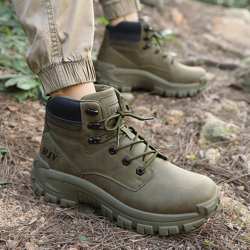 High-Top Leather Men's Boots Breathable Desert Combat Boots Outdoor Non-slip Hiking Boots Men Motorcycle Boots Work Ankle Boots image 4