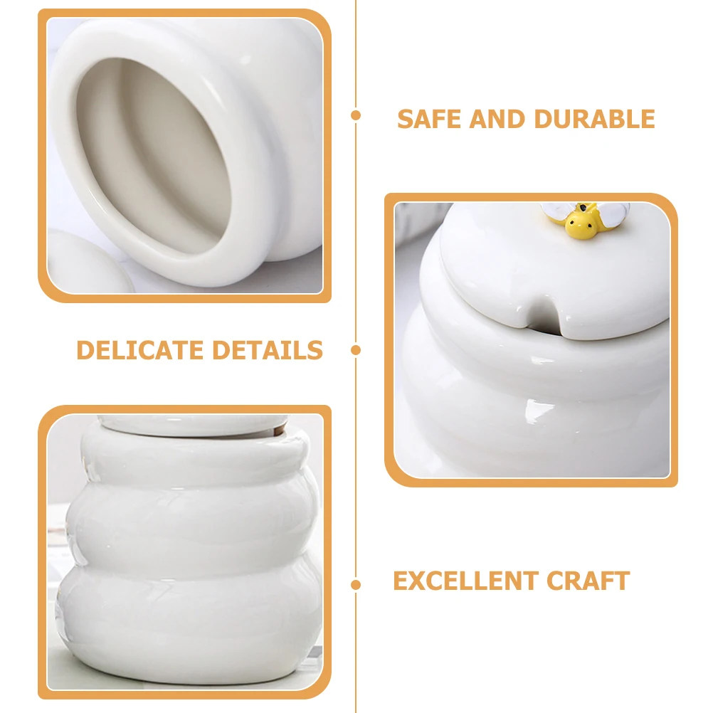 

Ceramic Jar Adorable Bee Decor Lidded Honey Storage Container With Stirring Rod Compact Kitchen Syrup Pot Small Honey Dispenser