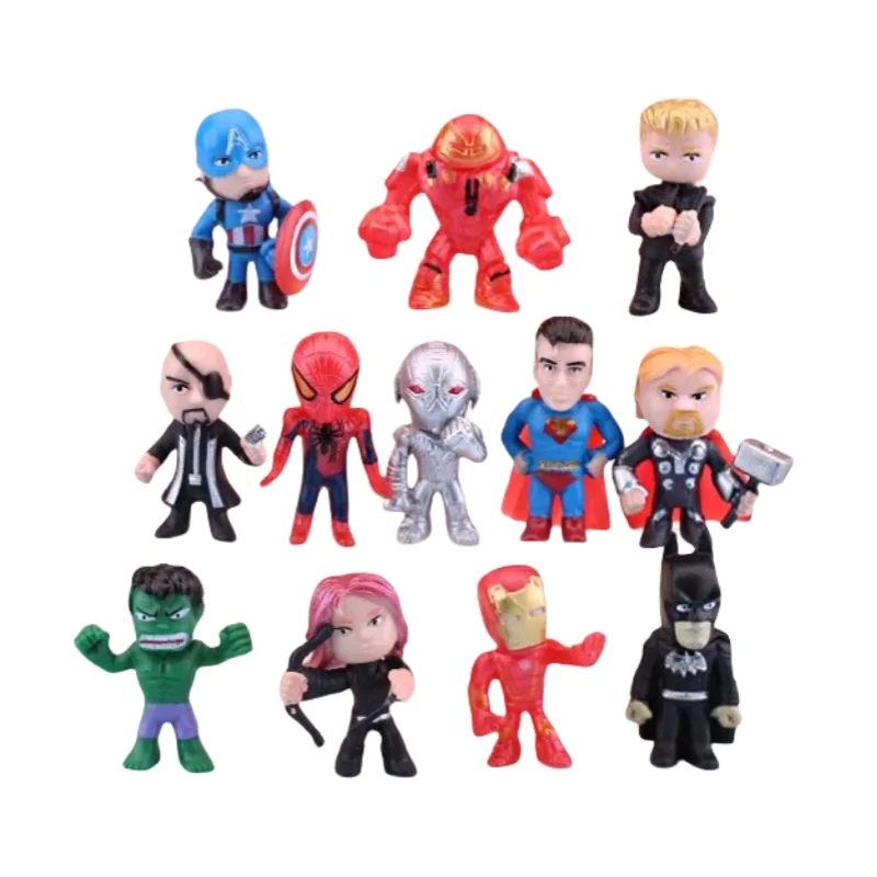 Mini figuras de acción de los vengadores Q para niños, juguetes de modelos de superhéroes, Hulk, Thor, Spider Man, regalos de Navidad, 12 piezas por juego
