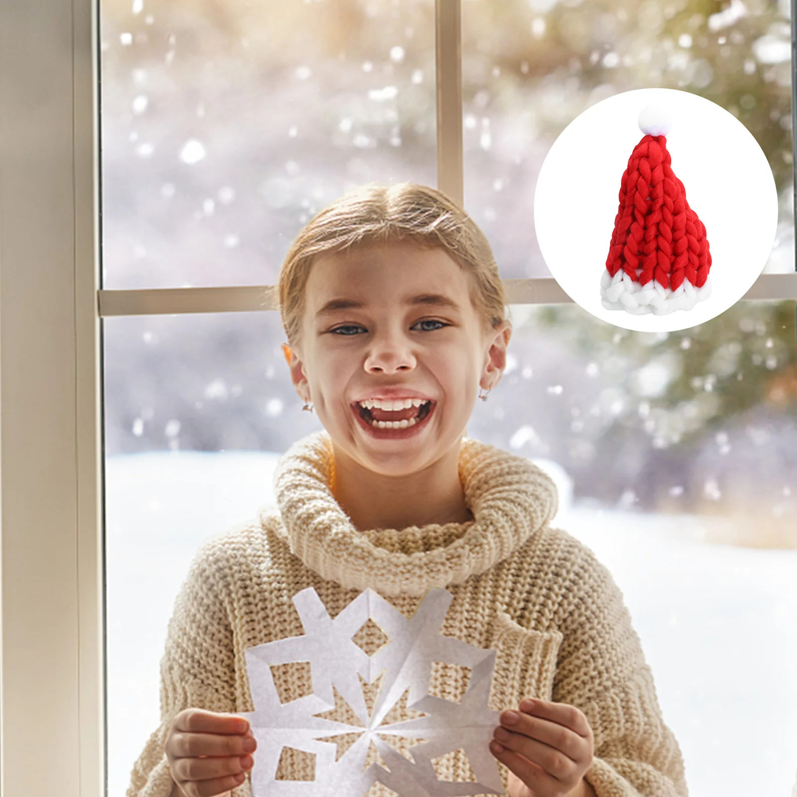 

Christmas Santa Hat Red and White Long Tail Knit Cap for Family Winter Warm Woolen Hats Holiday Party Costume Accessory