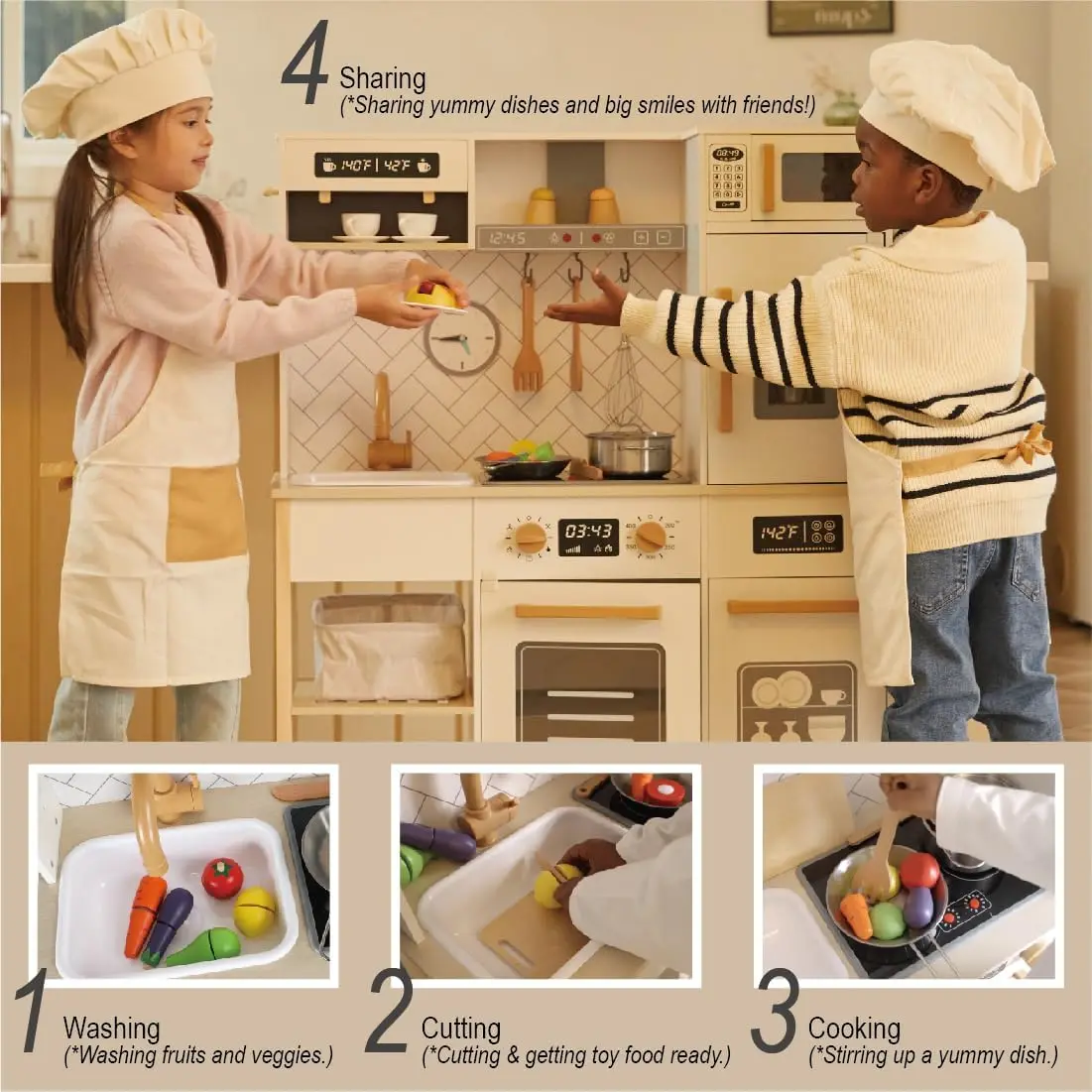 Holz spiel küche Kinder küche Spielset mit echtem Licht & Sound realistische Eismaschine Herd Ofen Koch so tun, als ob Spielzeug küche enthalten