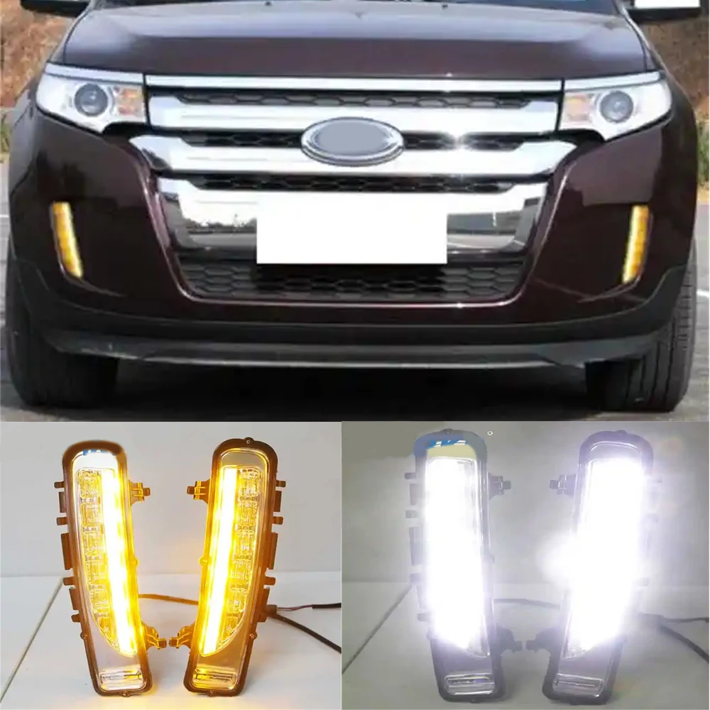 Car Accessories For Ford Edge 2009-2014 Daytime Running Light DRL LED Fog Lamp Cover With Yellow Turning Signal Functions