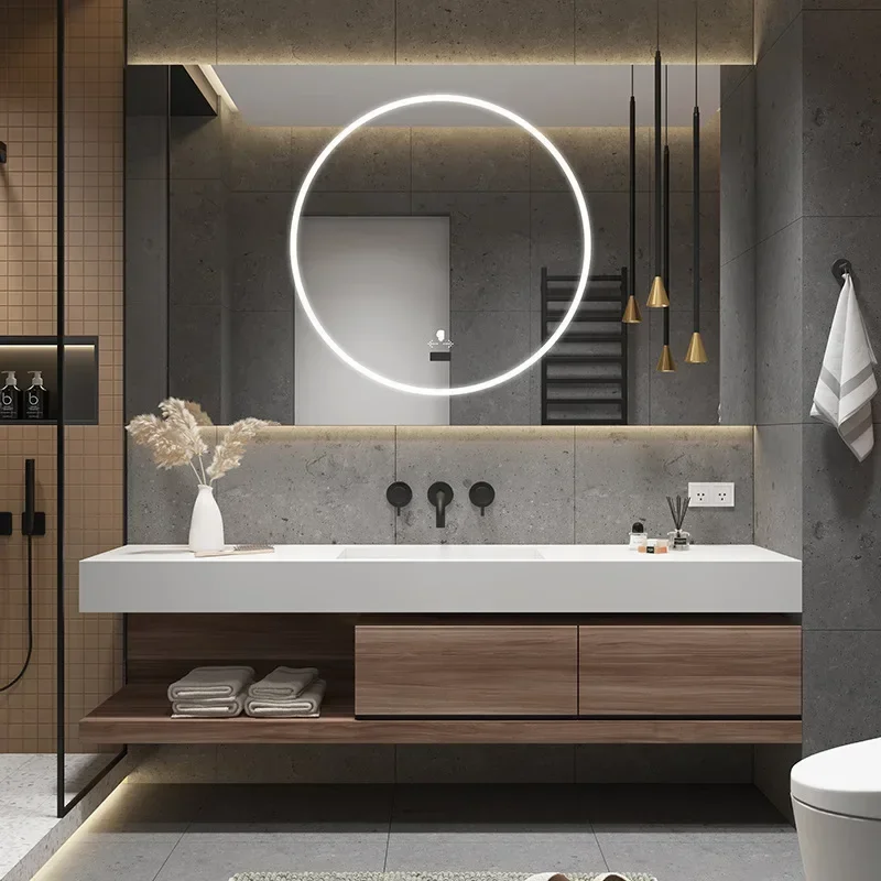 Modern Bathroom Solid Wood Artificial Stone Smart Home Furniture Fixture Bathroom Cabinets Bathroom Vanities Cabinet with Sink