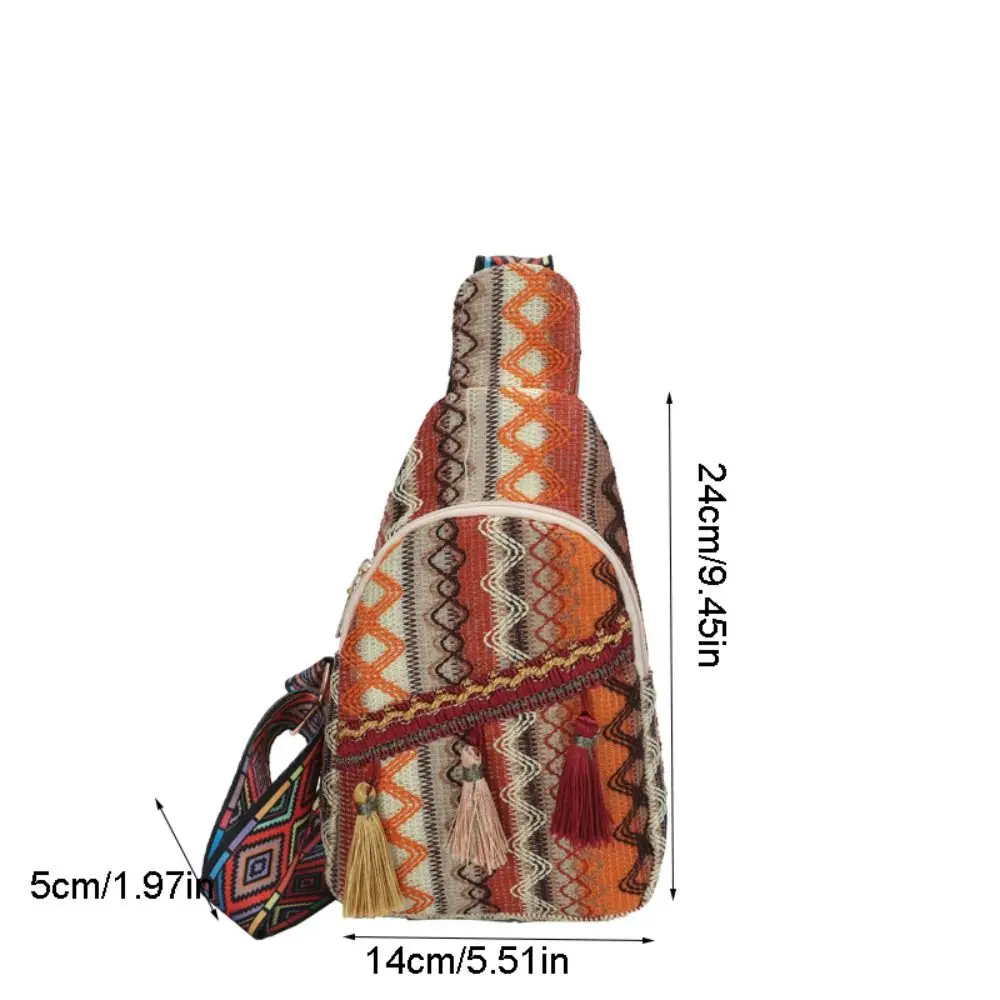 Tassel Bohemian Shoulder Bag Embroidery Colorful Ethnic Style Crossbody Bag Korean Style Woven Bag All-match Fringe Chest Bag