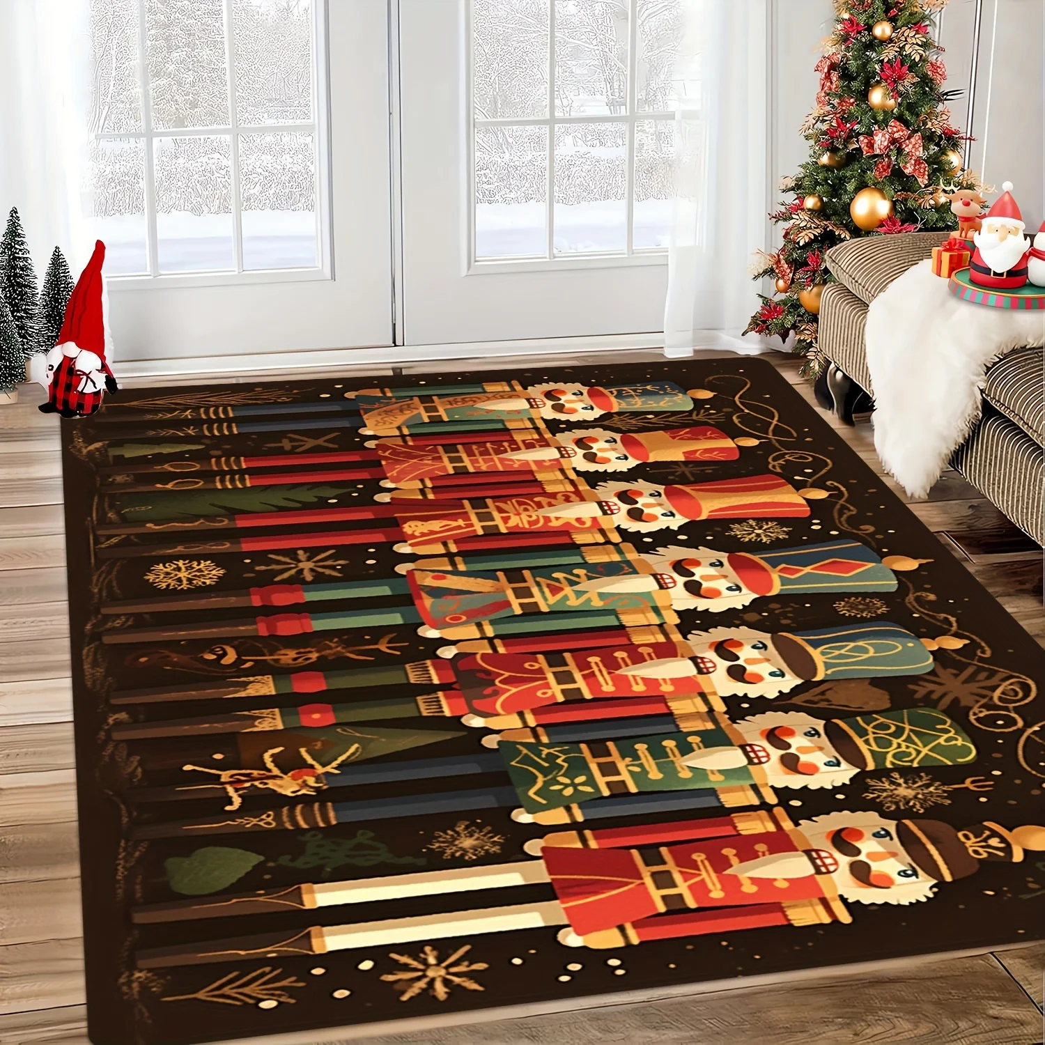 Classic Nutcracker Soldier Printed Large Carpet Christmas Bedside Rug Soft Polyester Holiday Floor Mat New Year Gift