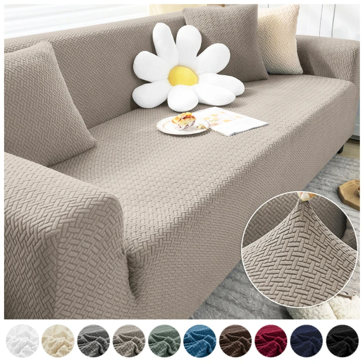 Cozy Polar Fleece Thick Elastic Sofa Cover Slipcovers - Armchair Protector for 1/2/3/4 Seater Corner Couch - Soft and Durable Li