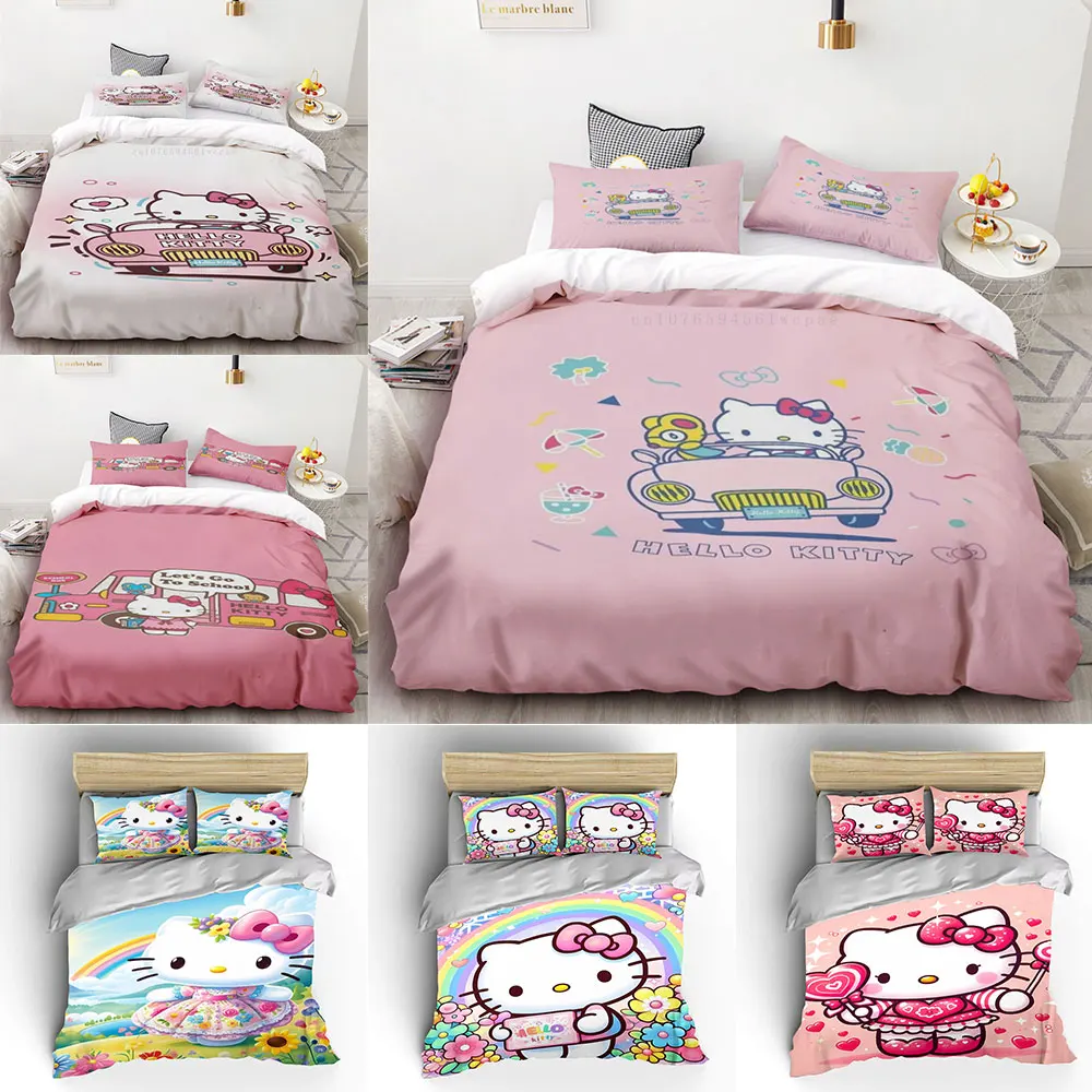 

Sanrio Hello Kitty Bedding Sets Cute Bed Cover Comforter Cover Duvet Cover Pillow Case 2-3 Pieces Sets Room Decoration