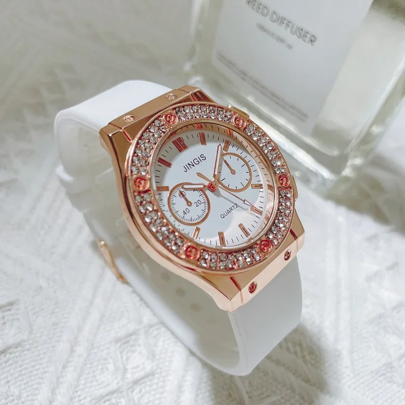 심플 패션 남성용 다이아몬드 장식 시계, 클래식 컴포트 워치, 뉴트럴 실리콘 스트랩, 누구나 액세서리