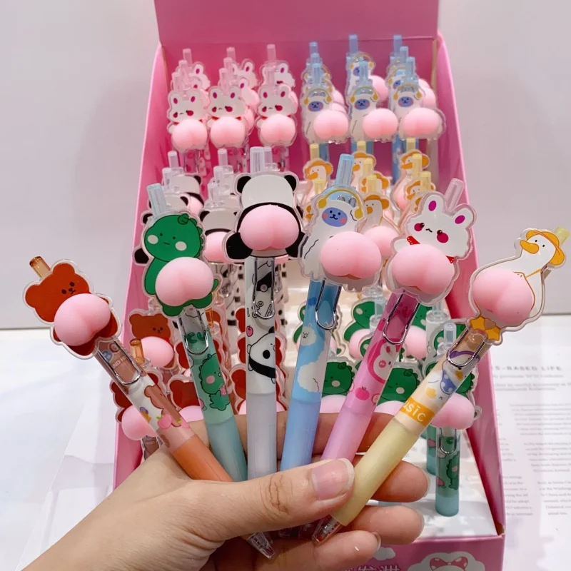 54pcs/lot Creative Bear Panda Rabbit Animal Press Gel Pen Cute 0.5mm Neutral Pen School writing Supplies Promotional Gift