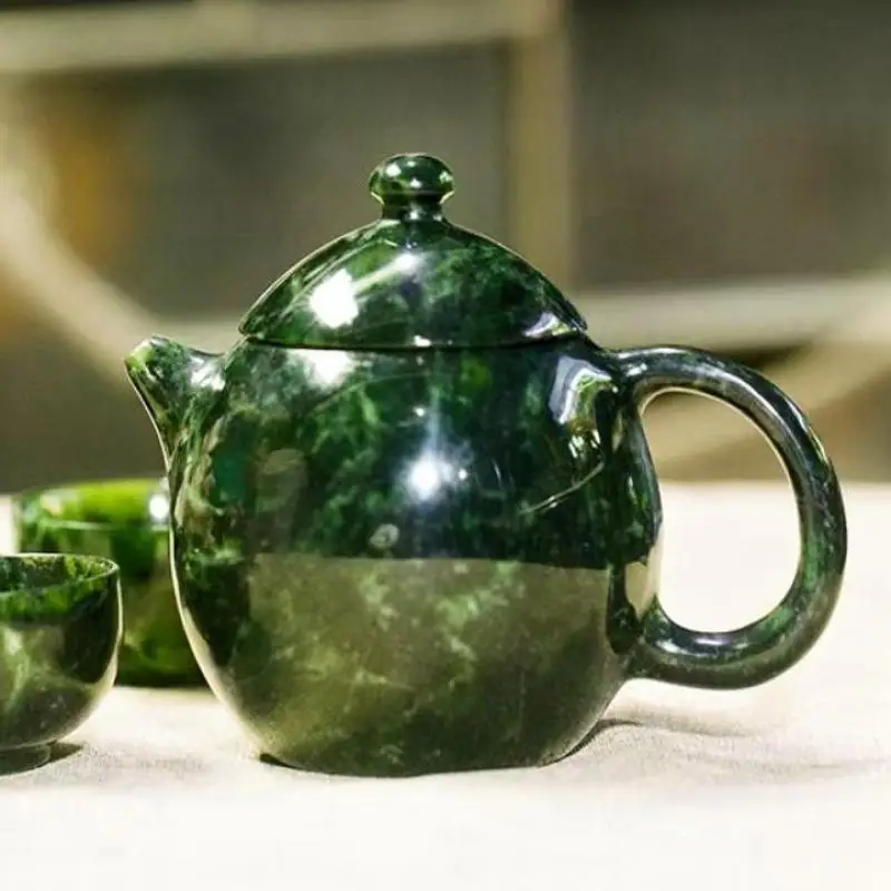 

Natural Green Jade Teapot Health Gongfu Teaware Genuine Tibetan Medicine King Stone Teapots Magnetic Jade Water Pots Kettles