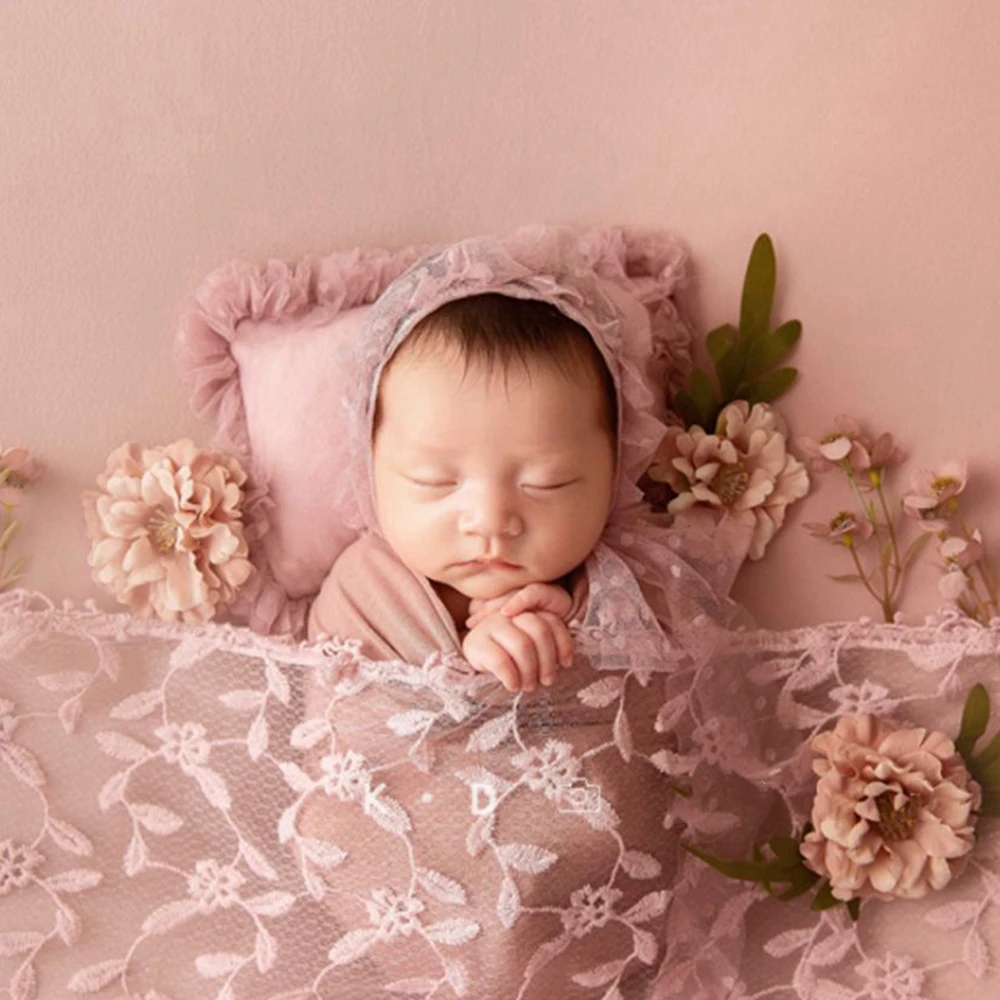 Ensemble de bandeau rond en dentelle pour bébé fille, accessoires de photographie pour nouveau-né, oreiller pour séance photo, prolifération infantile, chérie