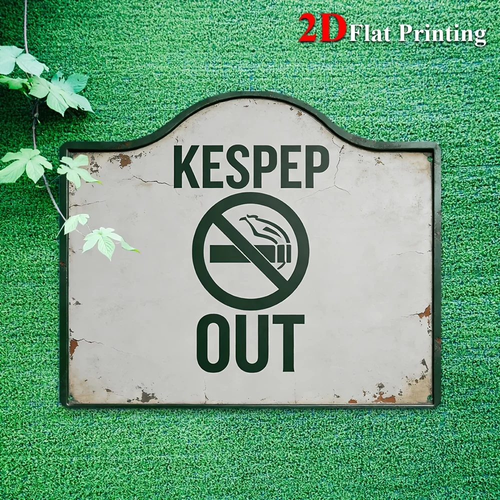 1pc 2D Flat Metal Sign Artwork Featuring A Vintage 'Kespep Out' No Smoking Design, Ideal For Decorating Pubs, Bars, Or Retro