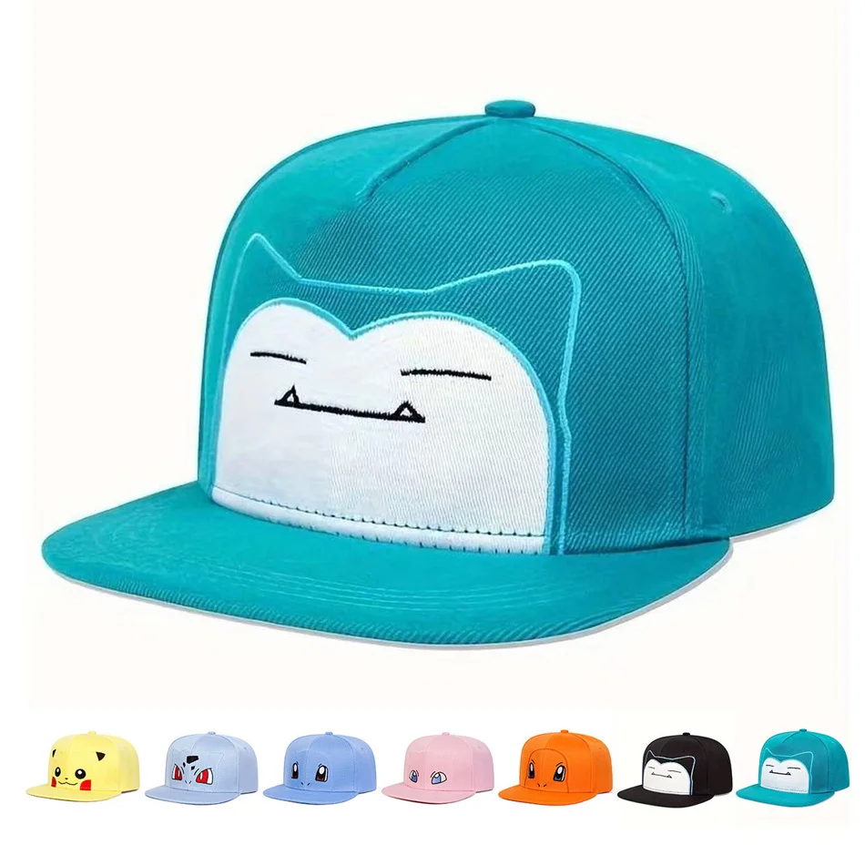 

2027 Cute Anime Pokemon Embroidery Baseball Cap Squirtle Pikachu Bulbasaur Charmander Snorlax Mew Adjustable Sun Hat Gifts