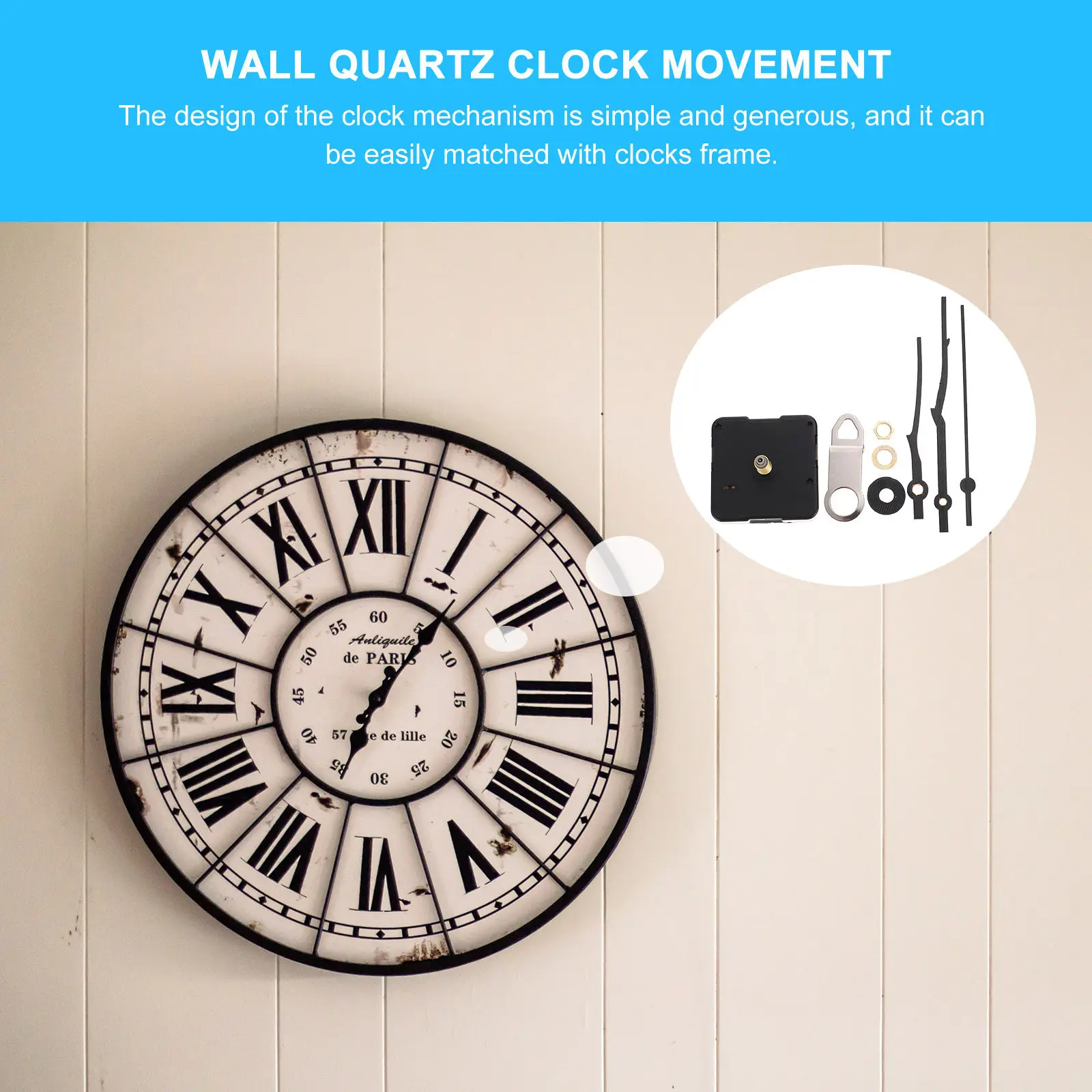 1Set Clock Mechanism Replacement Kit Battery Powered Quartz Movement with Hands for DIY Wall Clocks Cross Stitch Embroidery