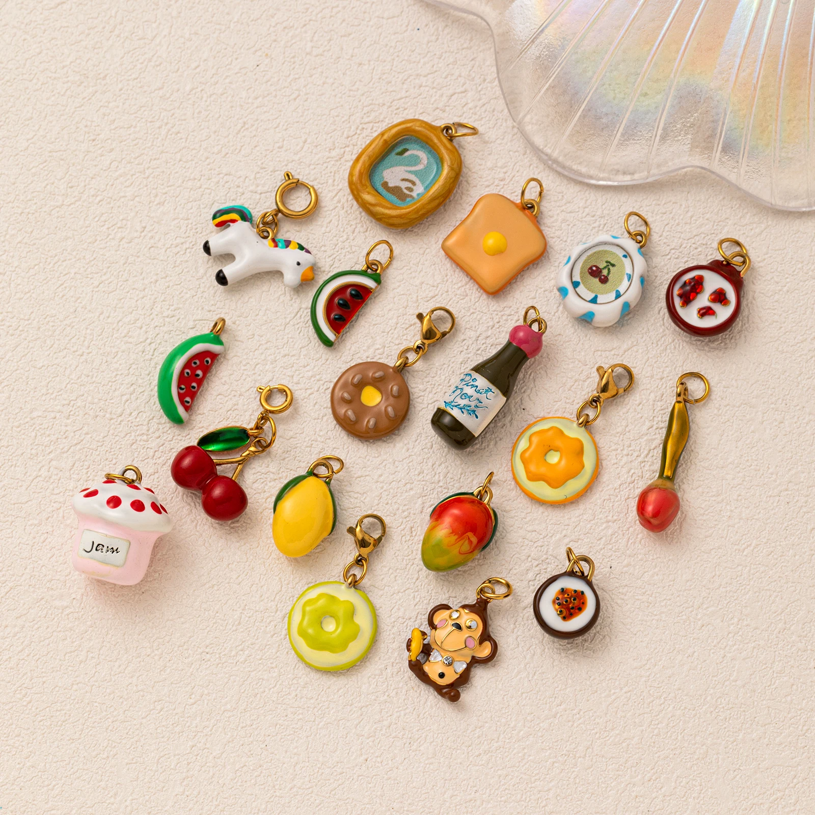 

Fresh and trendy style gourmet strawberry cherry DIY pendant charms jewelry making 5pcs