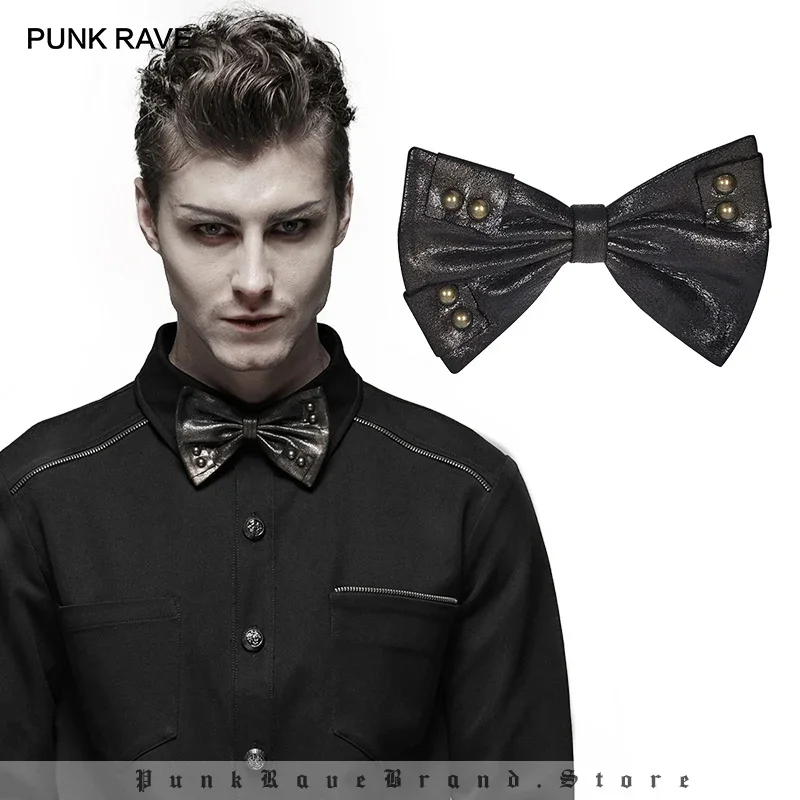 

PUNK RAVE Men's Steampunk Vintage 2 Color Pu Leather Bow Tie Palace Party Club Neckties Clothing Accessories Cravat Gift for Men