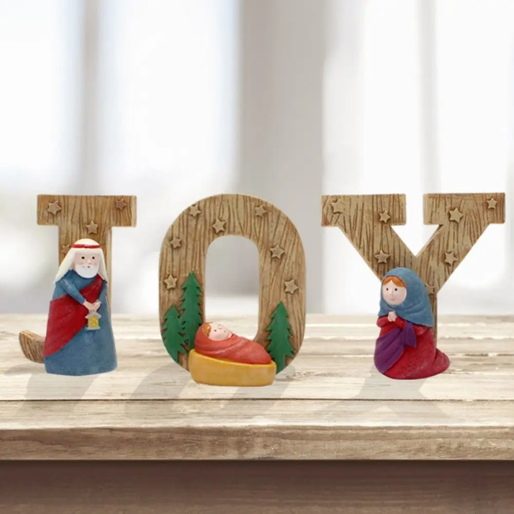4Pcs/set Classic Christmas Manger Ornaments Durable Decorative English Letters Statue Unique Nativity Figure Living Room