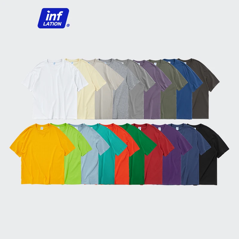 INFLATIO 2023 Summer 100% Cotton Solid T Shirt Men Causal Basic White Tees Unisex Plain Classical Tops Plus Size