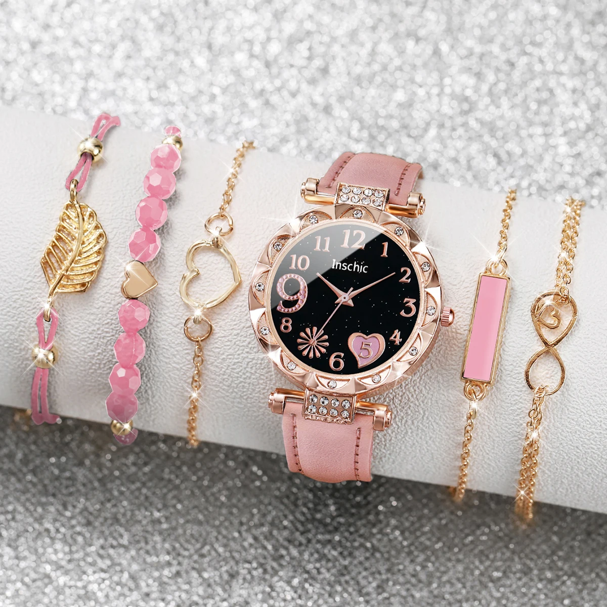 Lot of 7 Women\'s Fashion Watches Quartz Cuff Bracelet Floral Pink AS IS Untested Floral Bracelet Watch Set for Women – 2-Piece Quartz Watch  main image 2