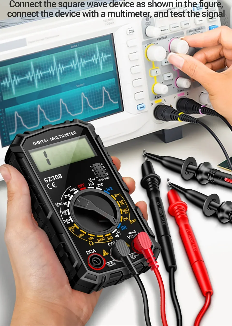Digitales Multimeter, Rechteckwellen-Tester ANENG SZ308, Spannungs- und Widerstandsmessgerät, AC/DC-Strommessgerät, Elektriker-LCD-Hintergrundbeleuchtung, Ohmmeter-Werkzeug – Detail 9