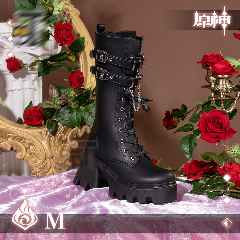 

2023 Game Genshin Impact Cos Fontaine Witch M Cosplay prop Shoes Accessory Cool Black Lace-up Thigh Female New Boots B