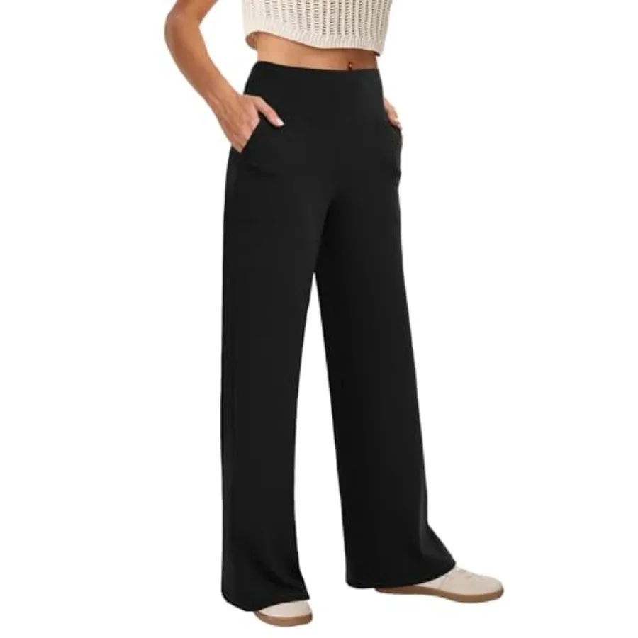 

COPYLEAF Wide Leg Pants Woman High Waist Yoga Pants with Pockets Loose Stretch Dress Work Sweatpants Casual Lounge