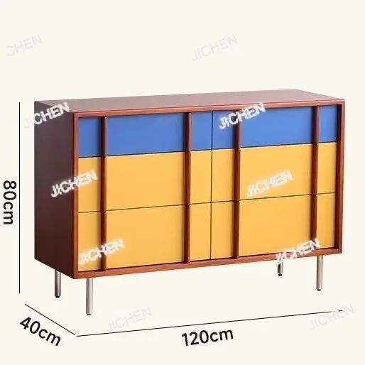

Medieval solid wood color matching six buckets four buckets drawer living room storage locker contrasting color bedroom cabinet