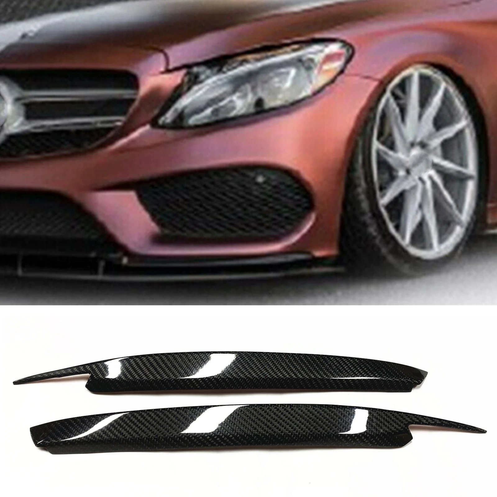 

For Mercedes Benz W205 C Classs 2015-2018 Sport Headlight Eyebrow Trim Carbon Fiber Front Head Light Lamp Brow Headlamp Eyelid