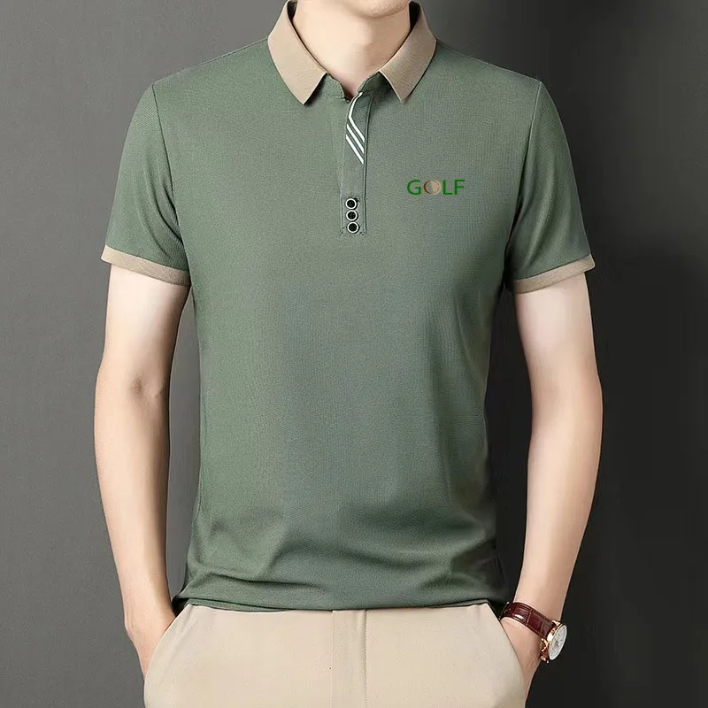 

Golf summer men's short sleeved polo shirt, sportswear, casual top, classic solid color men's basic V-neck lightweight top