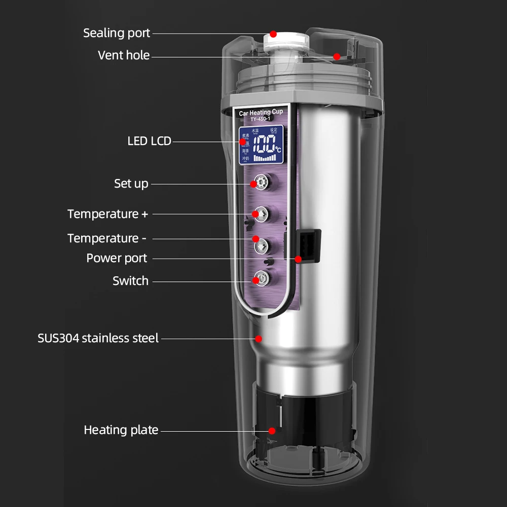 12V/24V Car Heated Smart Mug with Temperature Control Stainless Electric Water Cup Kettle Coffee Milk Heated Vehicle Supplies