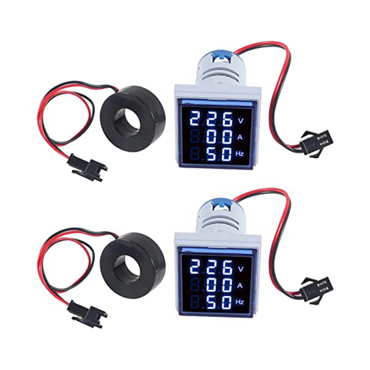 2PCS Current Voltage Hertz Meters, Digital 3In1 22mm Voltmeter Ammeter Hz Meter AC 60-500V Current Frequency