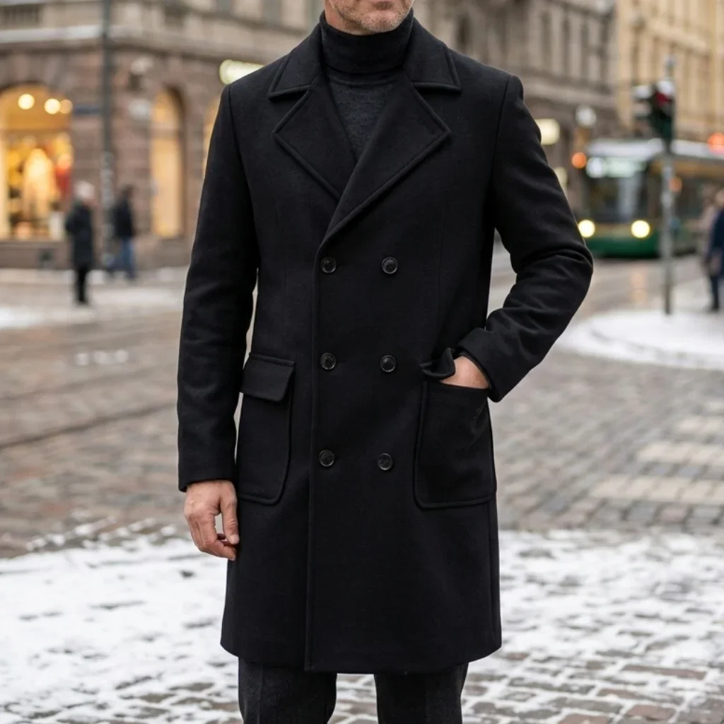Neuer Winter-Herren-Doppelreihiger Trenchcoat Knielang Multi-Taschen Warme Streetwear Business Casual Oberbekleidung Garib-Stil – Detail 6