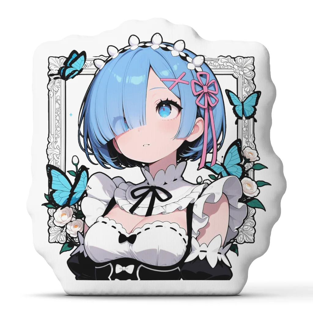 Chibi Rem Blue Butterfly Maid Re Zero Plush Pillow Cushion Irregular Stuffed Throw Pillow Home Decor Gift Sofa Bed Couch