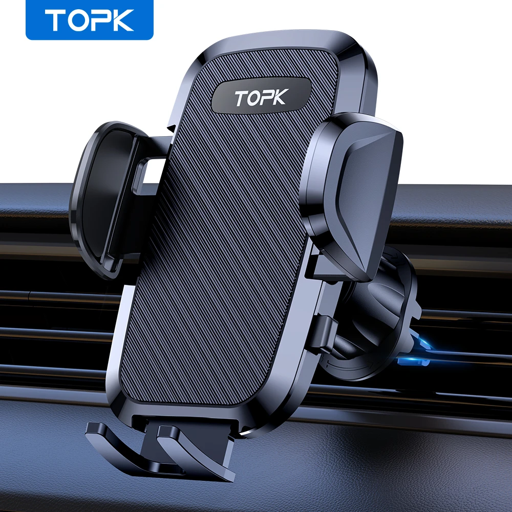 TOPK Universal Car Holder FOR Phone, Air Vent Extendable Metal Hook Mount, High Stability Single-Hand Operation Stand