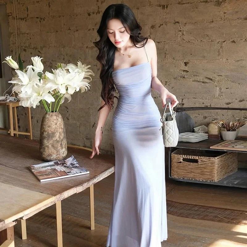 

Spring Slim Fit High Waist Off Shoulder Strappy Dress Women Solid Color Casual Party Outfit Fashion Daily Wear Trendy Clothing