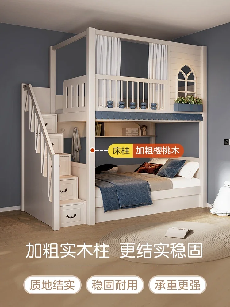 

Solid wood bunk beds, high guardrail mother and child bunk beds