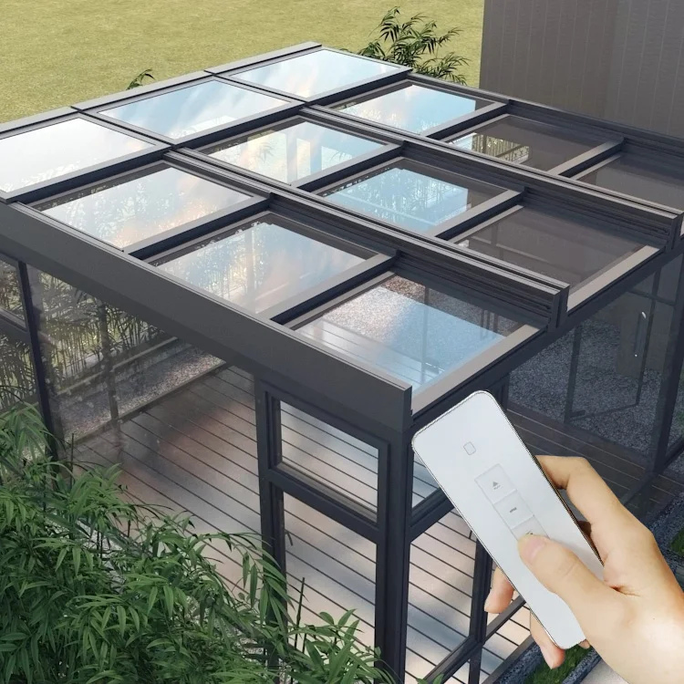 Hot Sale Glass Sunroom Retractable Roof Windows Home Sun Room Top Shed Electric Automatic Sliding Skylight Sunroof