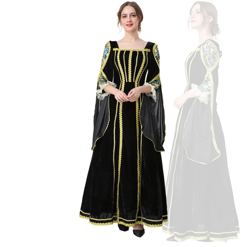 

Halloween Cosplay Vintage Medieval Renaissance Costume Women European Court Fancy Vampire Carnival Queen Elegant Victoria Dress