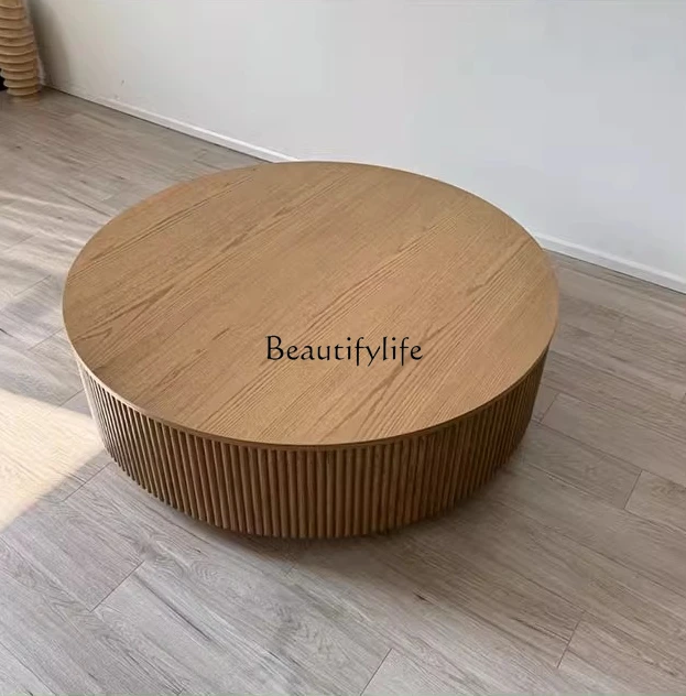 

American-style Solid Wood Round Coffee Table with High-end Minimalist Design by Designer