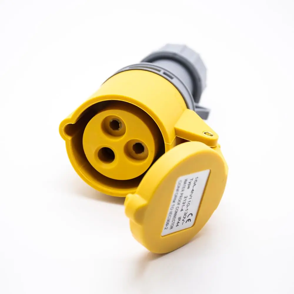 Industrial IP44 Waterproof Plug Connector, 16A 3 Pin (2P+E) 110V-130V, 50/60Hz, IEC 60309 CEE Form 4H, Cable Mount