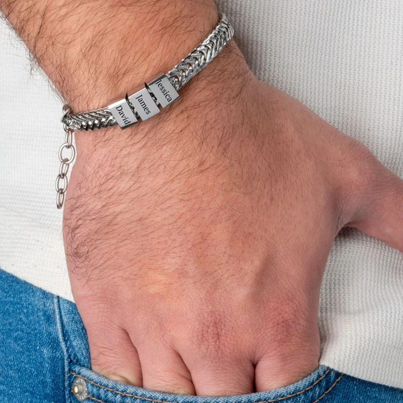 اسم مخصص سوار محفور للرجل شخصية DIY مجوهرات من صلب لا يصدأ صديقها هدية عيد ميلاد عيد الأب