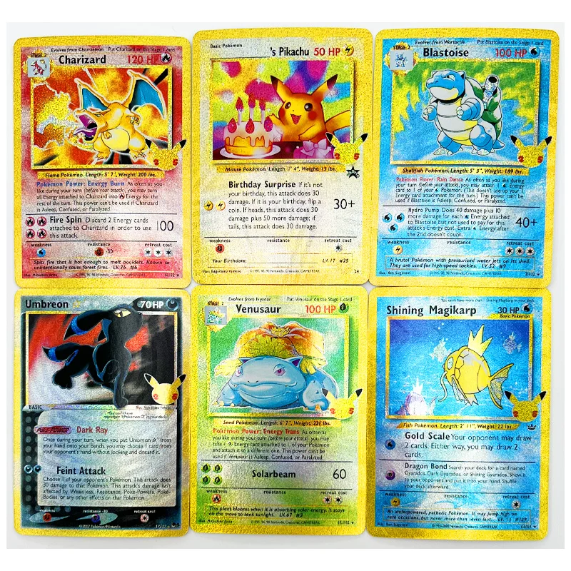 50Pcs Ptcg Hp Pokemon English Version 25Th Pikachu Charizard Venusaur Color Flash Gauze Flash Anime Game Collection Card Toy