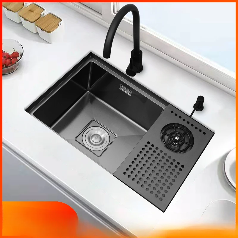 Black nano-island counter cup washer sink 304 stainless steel kitchen sink basin under the table basin single tank