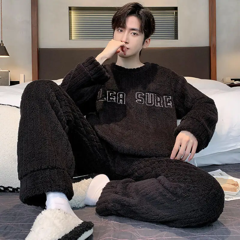 الرجال عالية الرقبة حجم كبير فضفاض أفخم المتسكعون الخريف والشتاء سميكة الدافئة الفانيلا منامة يمكن ارتداؤها خارج الصوف المرجاني جديد #3