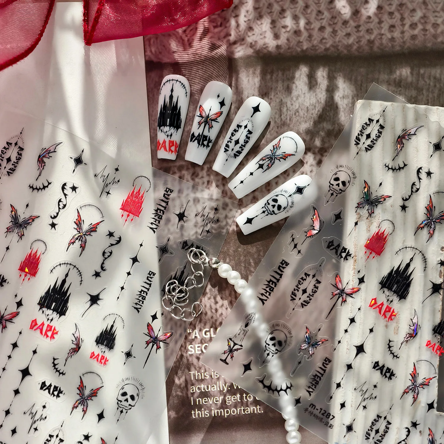 European and American Dark Style Butterfly Haunted House Nail Stickers Sweet Cool Flat Glass Shred Adhesive DIY Nail Stickers