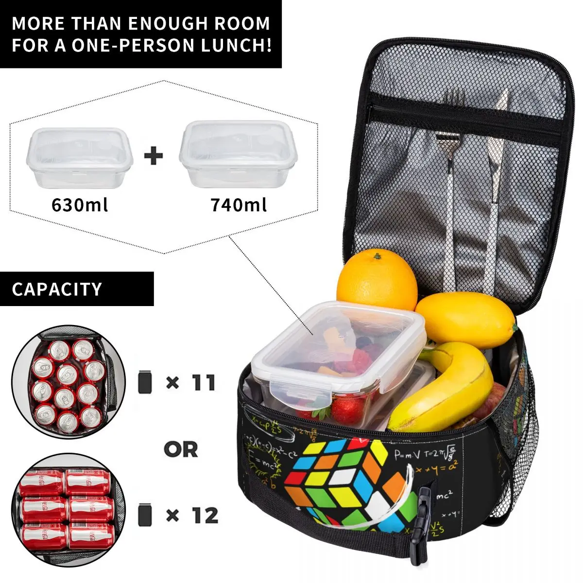 Math Rubik Rubix Rubiks Player Cube Math Lovers Insulated Lunch Bag Women Portable Thermal Cooler Lunch Box Office Picnic Travel