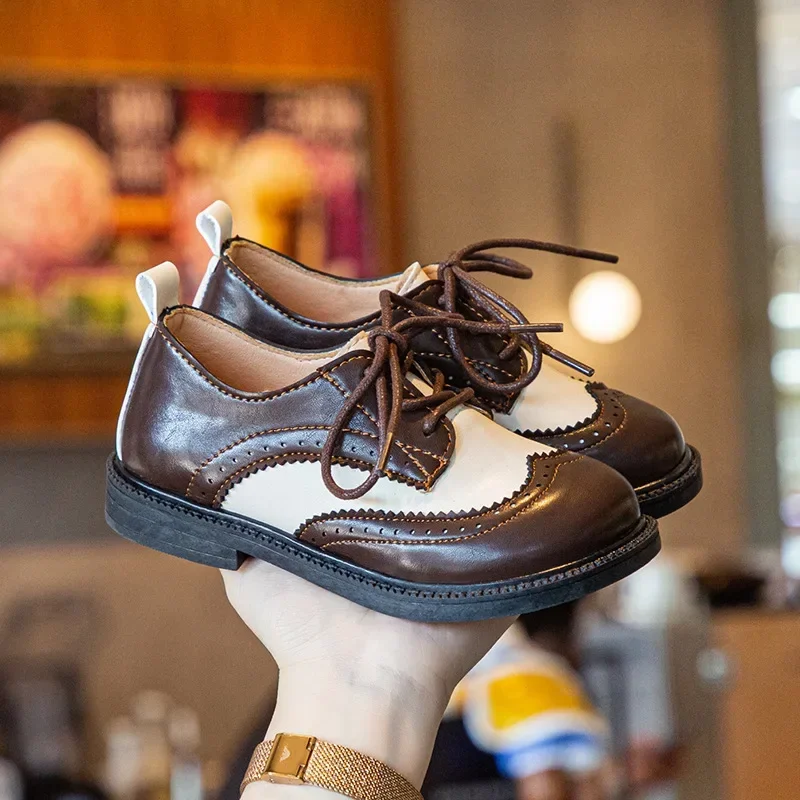 

Kids Leather Shoes British Style Retro 2025 New Fashion Children Flat Shoes Pu Soft Sole Boys Casual Shoes Non-slip for Girls