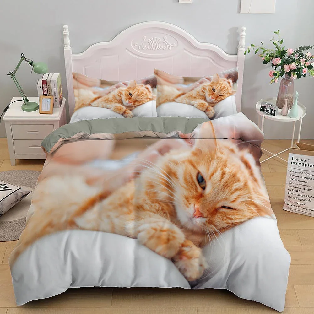 Lovely Pet Cat Bedding Set Cute Kitten Duvet Cover with Pillowcase Single Bed Sets Queen King Size Animal Polyester Quilt Covers